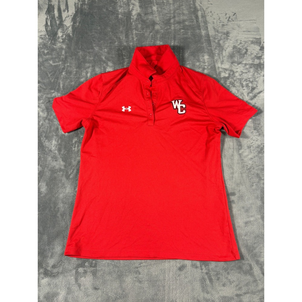 Under Armour Womens Loose Fit Polo Shirt Medium Red Embroidered WC Logo